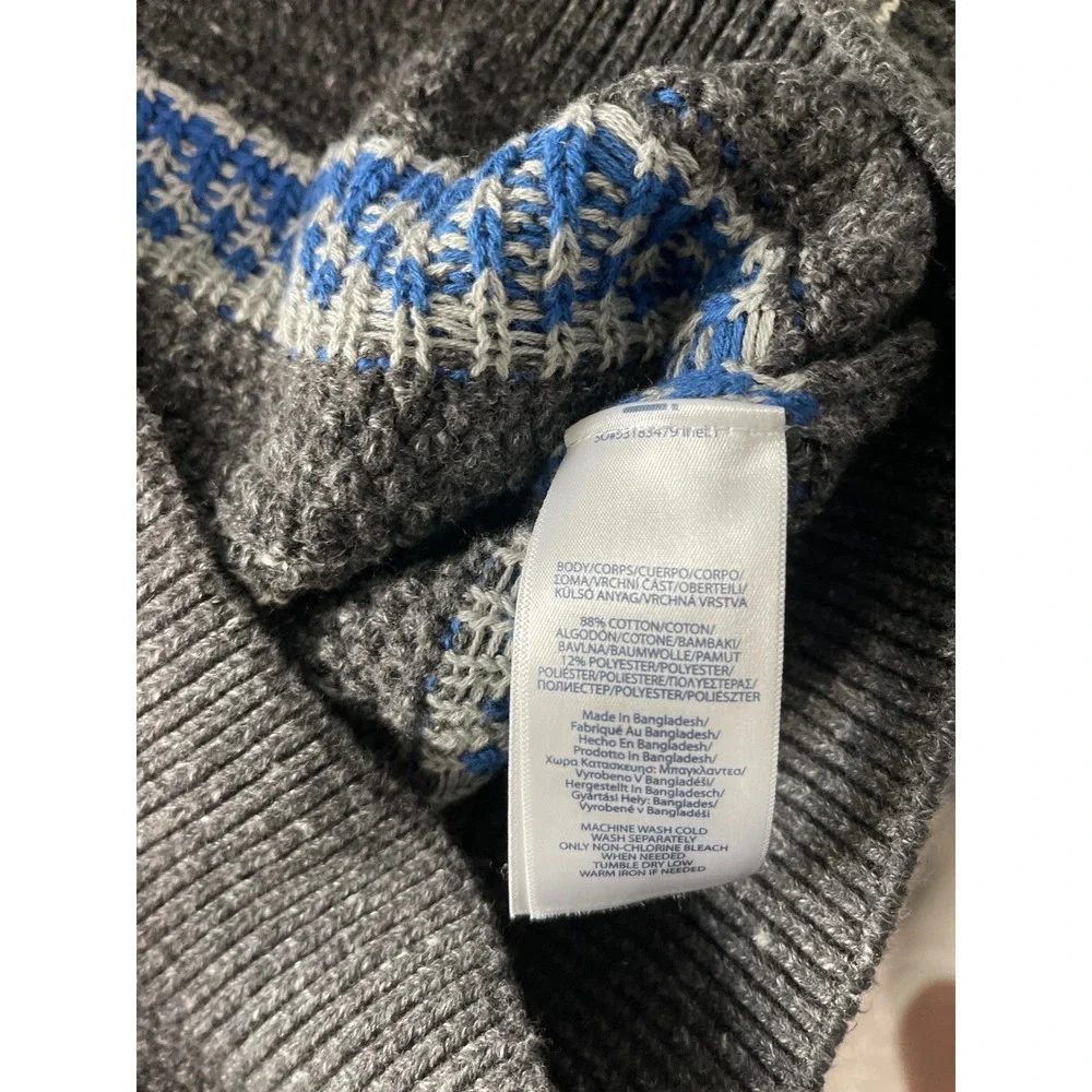 Chaps Mens Fair Isle Dog Pine Tree Sweater Grey Blue Cotton Blend Small Preppy
